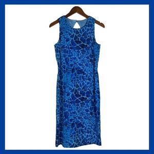 Maggy London Blue Silk Sheath Dress Sleeveless Keyhole Back Lined Size 8